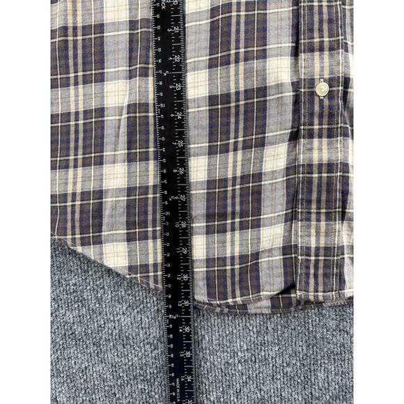 Nautica Shirt Mens Medium Brown Blue Plaid Button Down Long Sleeve Cotton Casual - Picture 9 of 14